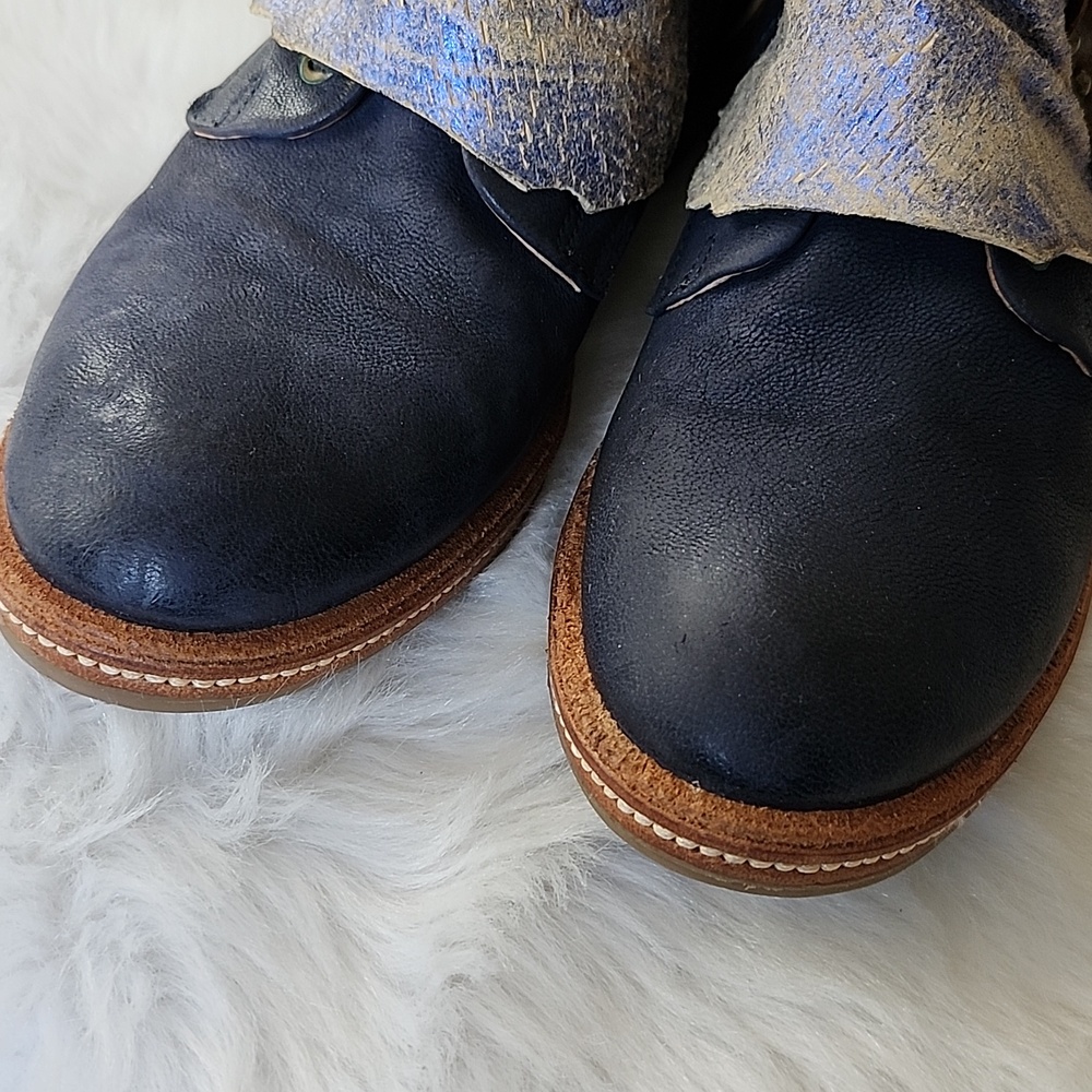 A.S. 98 Navy Blue and Tan Leather Studded Boho Ankle Boots, 37 - Picture 7 of 15